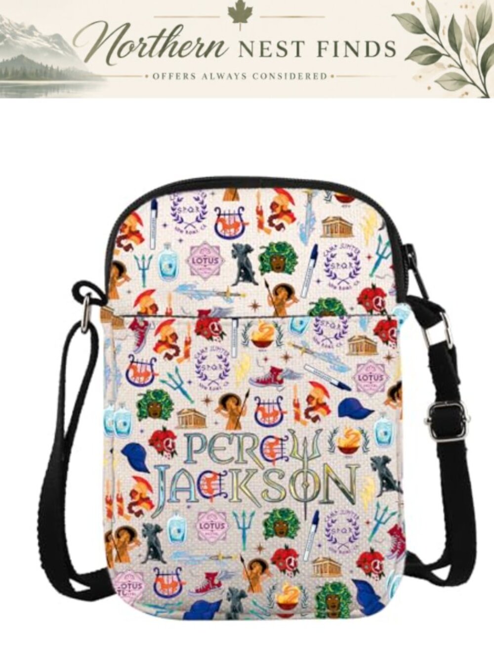Canvas Crossbody Bag Percy Inspired Bookish Gift Adjustable Strap
